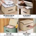 Collapsible Linen Fabric Storage Boxes with Lids and Leather Handle