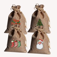 Custom Christmas jute drawstring bag DIY logo