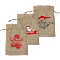 Santa Drawstring Pouch Cotton Jute Bag for Christmas 