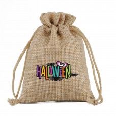 Custom jute drawstring bag  DIY Halloween party candy gift bag 