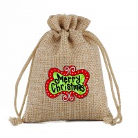 Customized DIY Christmas Logo Jute Drawstring Bag