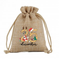 Custom Christmas linen drawstring gift bag DIY