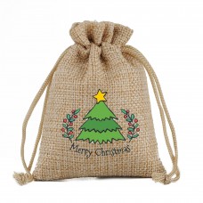 DIY Christmas Custom logo Printed Jute drawstring Gift bag